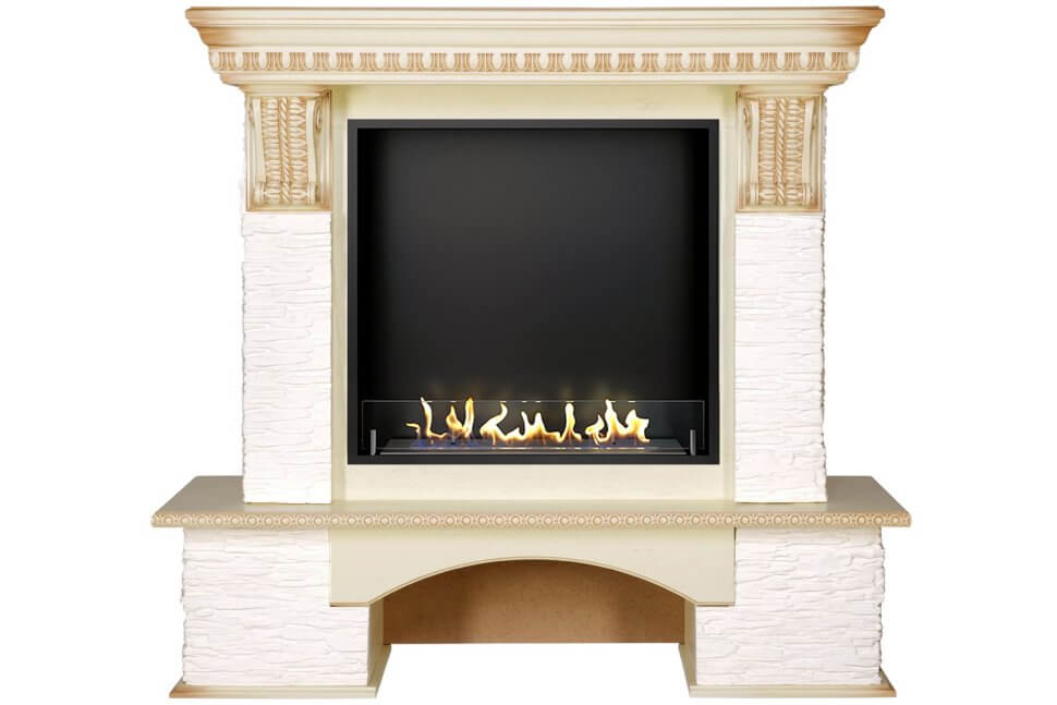 Биокамин в портале Firezo Pierre luxe Сланец белый Слоновая кость с патиной, стандарт