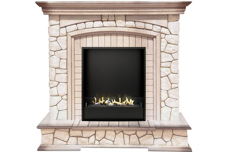 Биокамин в портале Firezo Preston Белый слоновая кость с патиной, стандарт